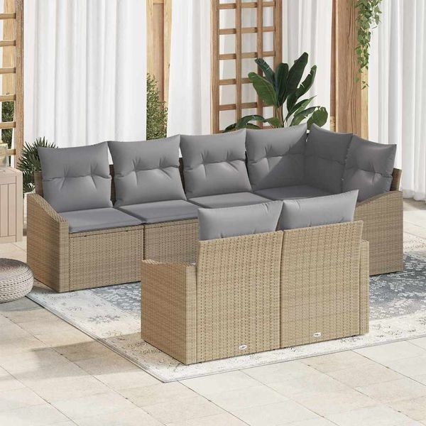 vidaXL Súprava záhradných pohoviek 7 pcs Beige a svetlo šedá polyratan