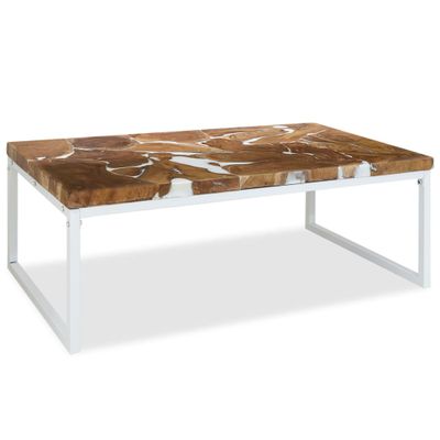 vidaXL Konferenčný stolík, teakové drevo a živica 110x60x40 cm