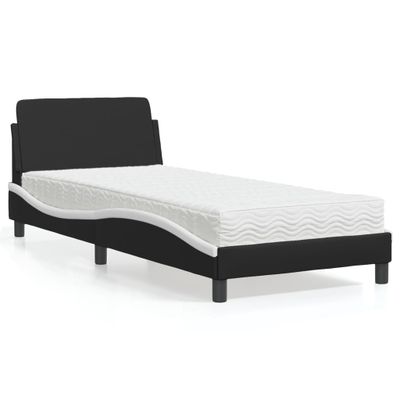 vidaXL Posteľ s matracom Dover čierno-biela 90x200 cm umelá koža