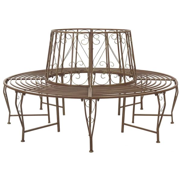 vidaXL Stromová lavička 8-Počet miest Ø 160 x 89 cm Oceľ Antik hnedá