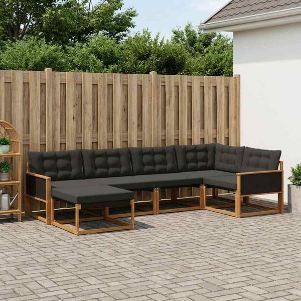 vidaXL Záhradná súprava gaučov s vankúšom 6 pcs Prírodná a čierna