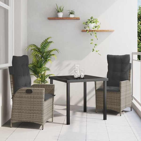 vidaXL Záhradný jedálenský set s vankúšom 3 pcs Sivá polyratan
