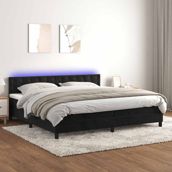 vidaXL Posteľ boxsping s matracom a LED čierna 200x200 cm zamat