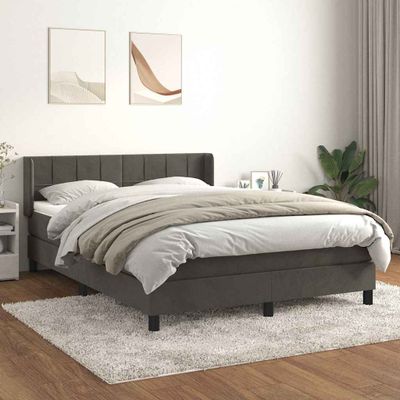 vidaXL Posteľný rám boxspring s matracom tmavosivý 140x190 cm zamat