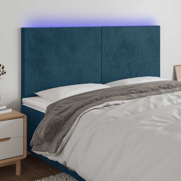 vidaXL Čelo postele s LED tmavomodré 200x5x118/128 cm zamat