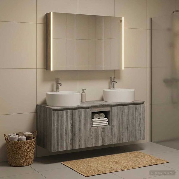 vidaXL Set kabinetov do kúpeľne 4 pcs Sivý Sonoma Kompozitné drevo
