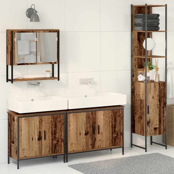 vidaXL Sada kúpeľňového nábytku s dverami 4 pcs Hnedá Kompozitné drevo