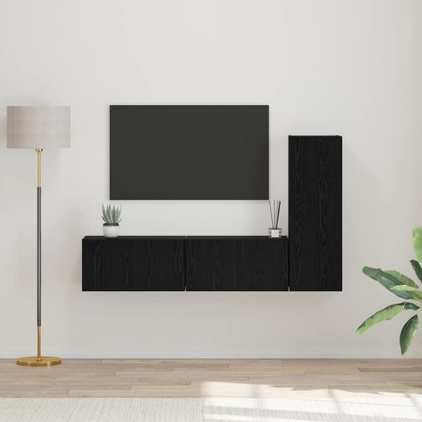 vidaXL Zostava TV skriniek Nástenný 3 pcs Čierny dub Kompozitné drevo