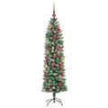 vidaXL Umelý chudý vianočný strom Zelená a biela 180 cm