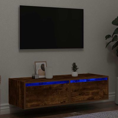 vidaXL TV skrinka s LED, tmavý dub 100X35,5x25 cm