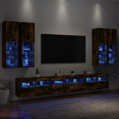 vidaXL 7-dielna súprava TV nástenných skriniek s LED dymový dub