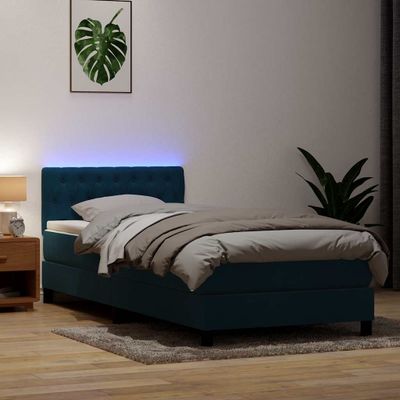 vidaXL Posteľný rám boxsping s matracom a LED tmavomodrý 80x210 cm zamat