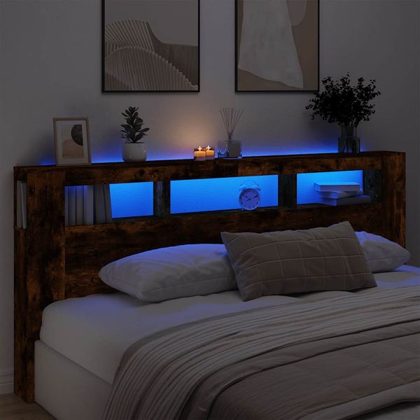 vidaXL Čelo s LED dymový dub 220x18,5x103,5 cm kompozitné drevo