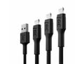 Green Cell KABGCSET04 set 3 rýchlonabíjacích káblov Ray USB - Lightning 30/120/200cm biela LED