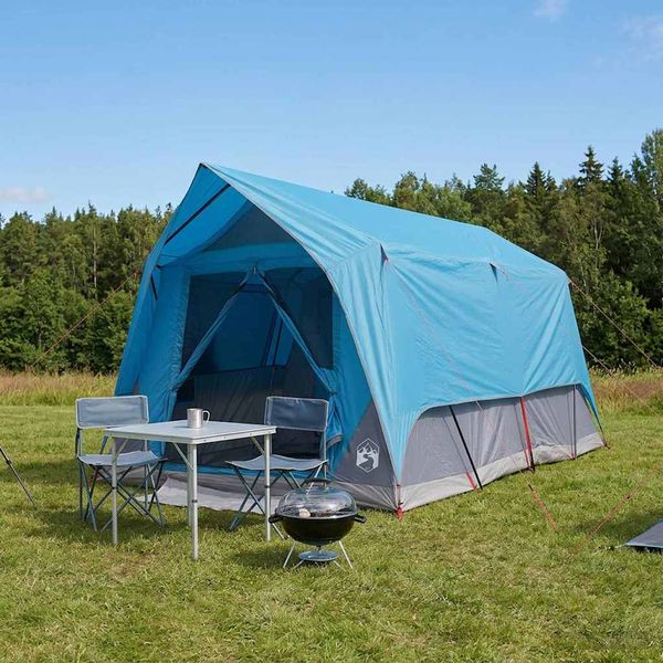 vidaXL Tunelový stan so strechou Modrá Pre 8 osôb Polyester a oceľ