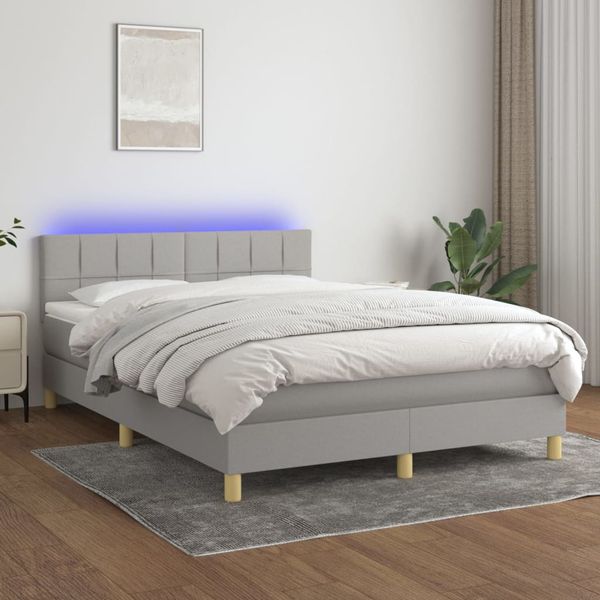 vidaXL Posteľ boxsping s matracom a LED bledosivá 140x190 cm látka