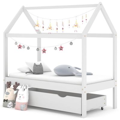 vidaXL Detský posteľný rám so zásuvkou biely 70x140 cm borovica