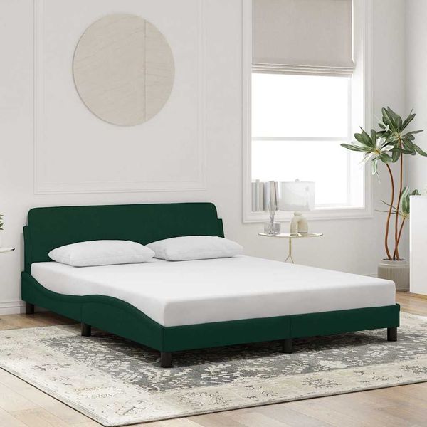 vidaXL Rám postele Dover tmavozelený 160x200 cm zamat