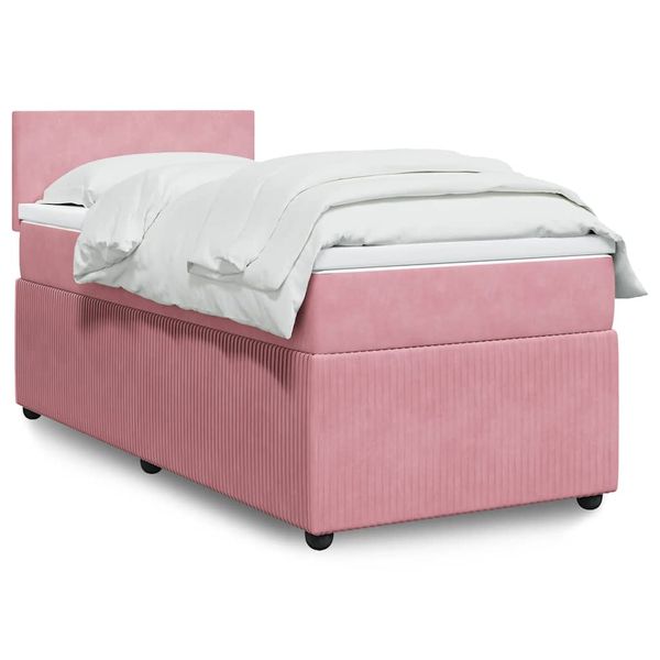 vidaXL Posteľný rám boxsping s matracom ružový 90x190 cm zamat