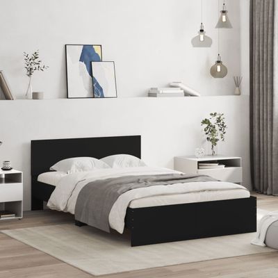 vidaXL Posteľný rám s čelom a LED čierny 135x190 cm