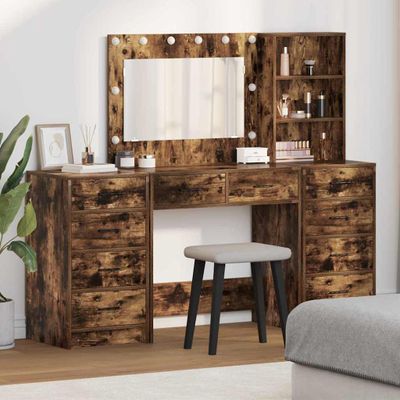 vidaXL Toaletný stolík so zásuvkou 3 pcs Dymová dub Kompozitné drevo
