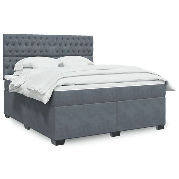 vidaXL Posteľný rám boxspring s matracom tmavosivý 180x200 cm zamat
