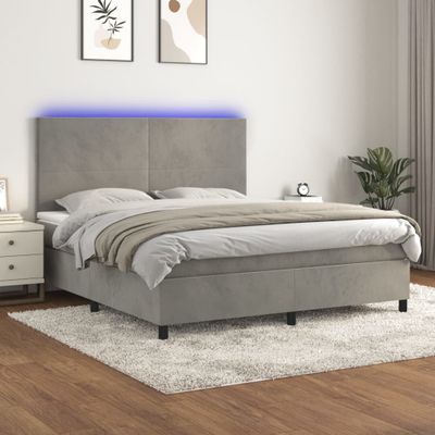 vidaXL Posteľ boxsping s matracom a LED bledosivá 160x200 cm zamat