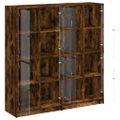 vidaXL Knižnica s dvierkami dymový dub 136x37x142 cm kompoz. drevo