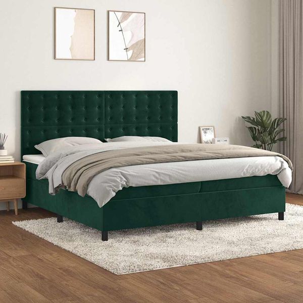 vidaXL Posteľný rám boxsping s matracom tmavozelený 200x200 cm zamat