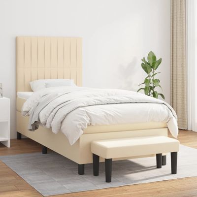 vidaXL Posteľný rám boxspring s matracom krémový 90x190 cm látka