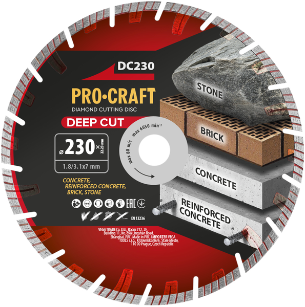 Diamantový rezný kotúč 230 mm PROCRAFT DC230 Deep Cut