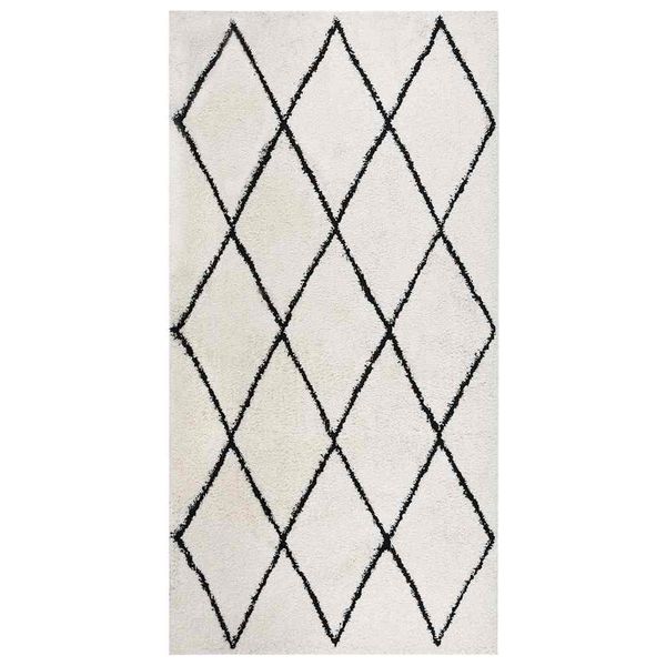 vidaXL Chlpatý koberec s vysokým vlasom čierny a krémový 80x150 cm