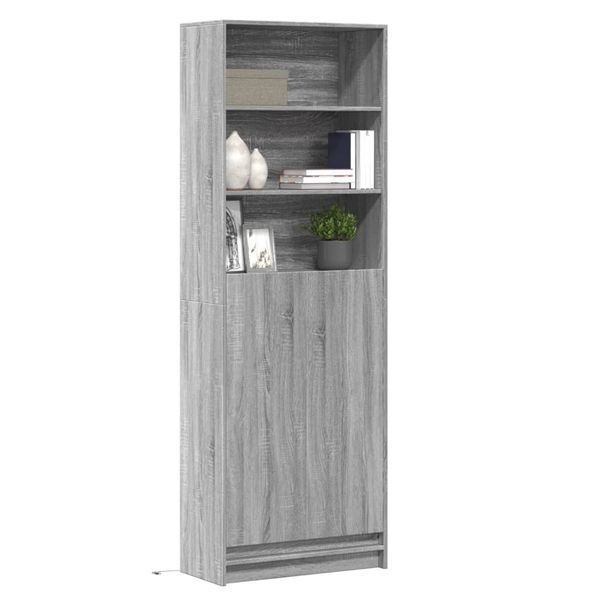 vidaXL Vysoká skrinka s LED sivá sonoma 69x32,5x200cm kompozitné drevo