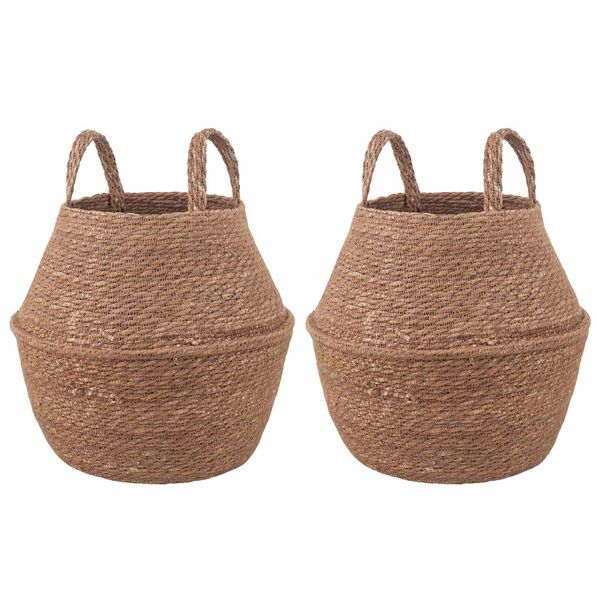 vidaXL Kvetináč s uchami 2 pcs Prírodná Ø 22 x 20 cm 100% Morská tráva