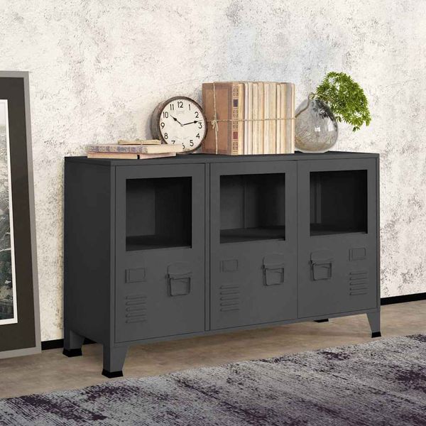 vidaXL Komoda v priemyselnom štýle antracitová 105x35x62cm oceľ a sklo