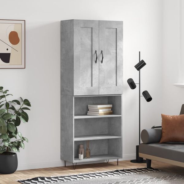 vidaXL Vysoká skrinka betónová sivá 69,5x34x180 cm spracované drevo
