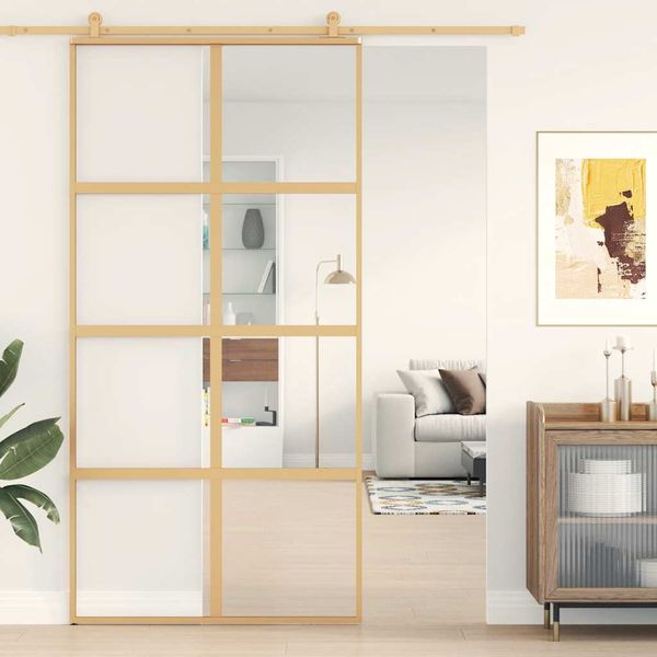 vidaXL Posuvné dvere zlaté 102,5x205 cm číre ESG sklo a hliník