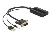 Adaptér napájania/audio/video - HD-15 (VGA), mini-phone stereo 3,5 mm, USB (iba napájanie) samec na HDMI samica - 25 cm - čierny - krídlové skrutky, aktívny, USB napájanie + audio, podpora 1080p 60 Hz