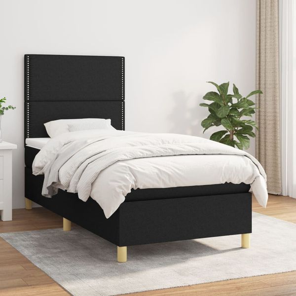 vidaXL Posteľný rám boxspring s matracom čierny 90x190 cm látka