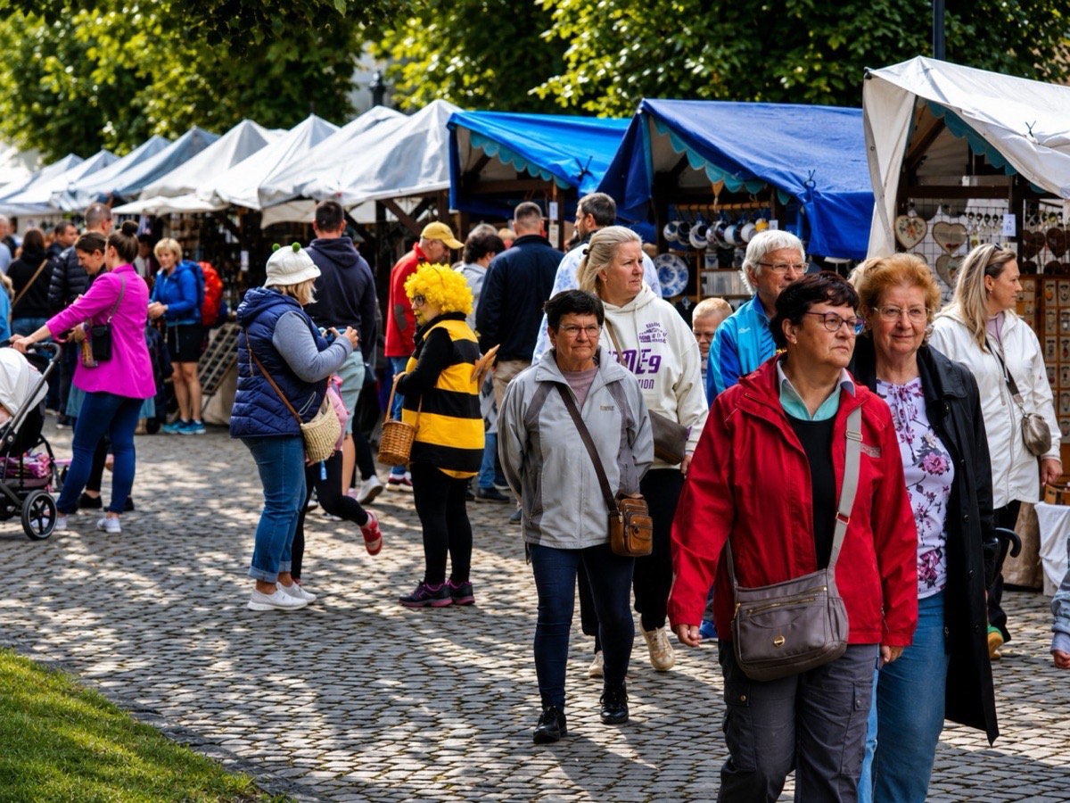 Návštevníci festivalu EĽRO 2026 medzi remeselnými stánkami
